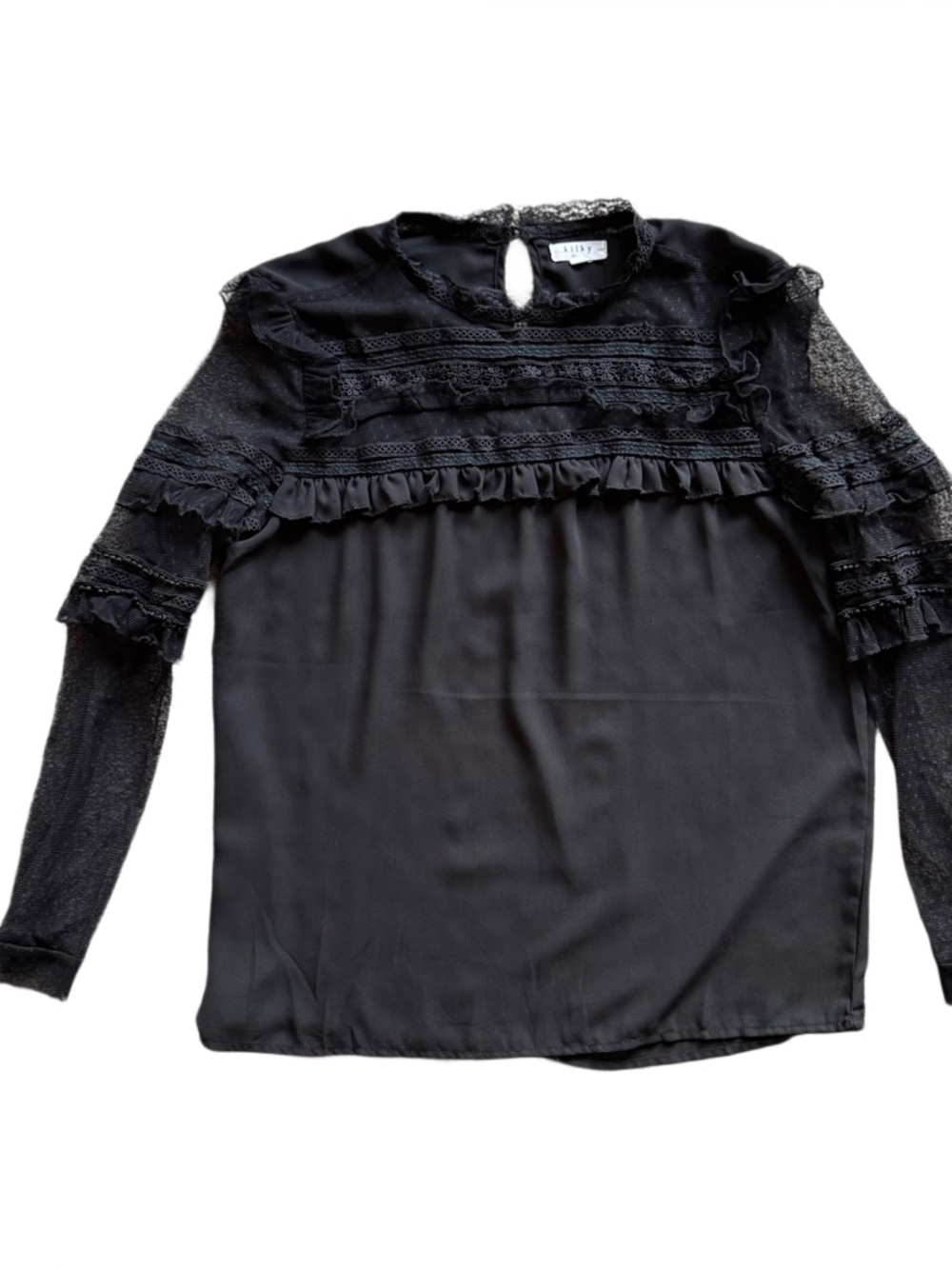 Kilky Paris Black Lace-Trim Long Sleeve Blouse - Whimsigoth